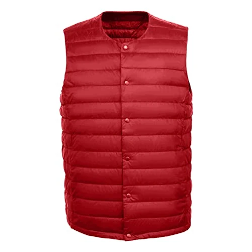 Leather Jacket Fringe Men's Crew Neck Down Vest Ultralight Duck Down Vest Packable Down Vest with Water Outer Jacket Jacket Leather Winter Men, red, M