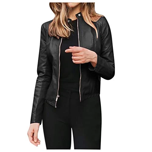 Leather Jacket Women's Short Tailored Bomber Jacket Vintage Short Biker Jacket Large Sizes Transitio