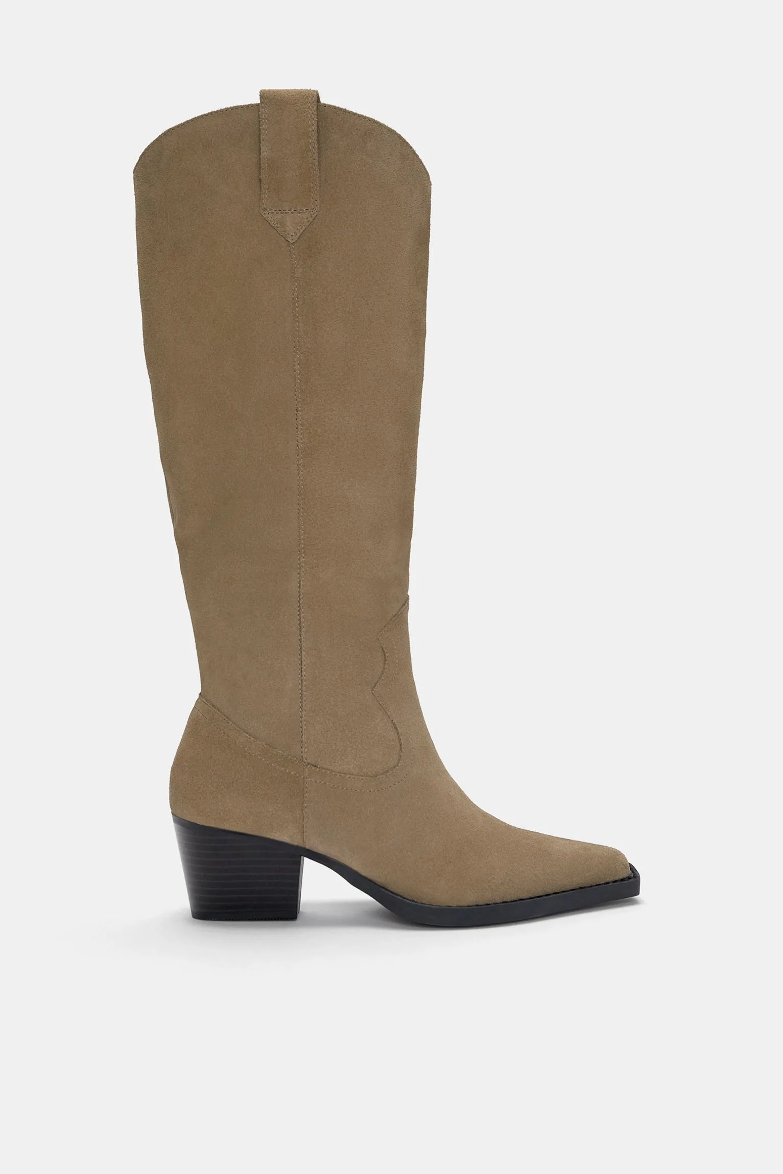 Leather Knee-High Country-Style Boots - Taupe