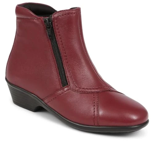 Leather Ladies Ankle Boot - Burgundy Size 1