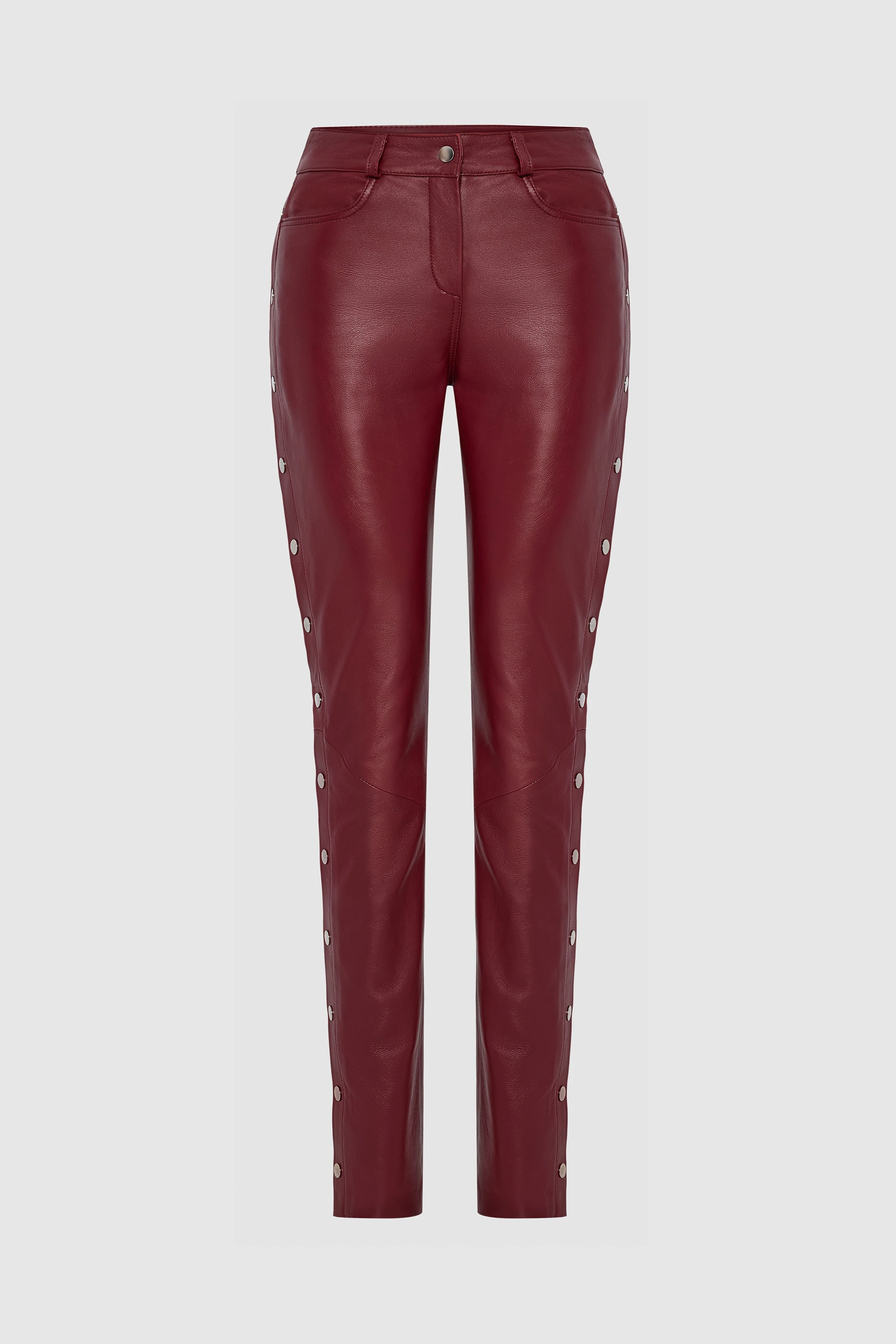 Leather Popper Trousers Wine Red