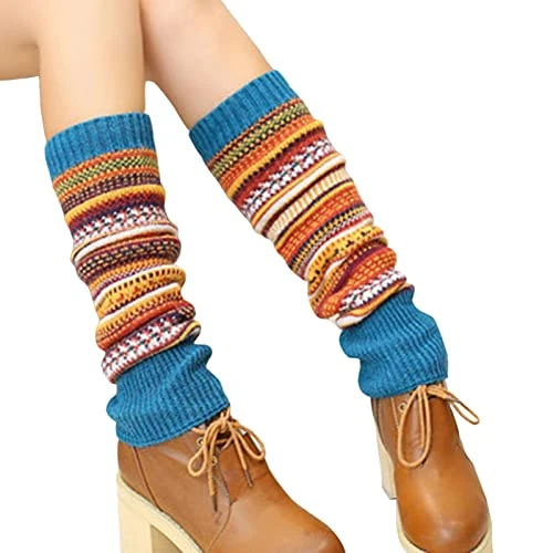 Leg Warmers Cold Winter Women Leg Protectors Coldproof Thickened Lake Blue One Size