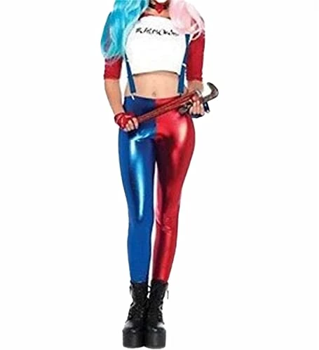 Leggings for Women UK High Waisted Ladies Metallic Quinn Leggings Retro Style Metallic Leggings Leggings for Women Metallic Disco Pants Party Wear Womens Red/Blue 24-26