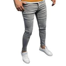 Leisure Men's Trousers Small Feet Jeans Medium Waist Outdoor Comfortable Jeans Straight Leg Plain Relaxation Trousers Elegant Men Versatile Casual Trousers Slim Fit Straight Leg Jeans, gray,