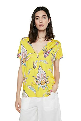 Lemark Yellow Blue Paisley V-Neck Tshirt SS21 Style 21SWTKD5