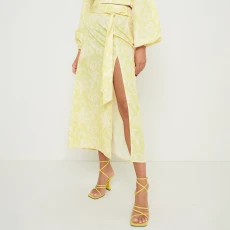 Lemon Printed Hadley Tie Midaxi Skirt - Brown