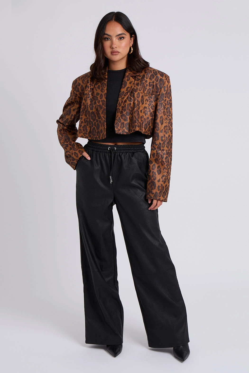 Leopard Cropped Blazer Blackpattern / /