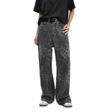 Leopard Jeans for Women UK Unisex Casual Pants Jeans Leopard Print Hip Hop Wide Leg Straight Denim Trousers with Pockets Button-Zipper Streetwear for Young Baggy Flared Y2k Jeans