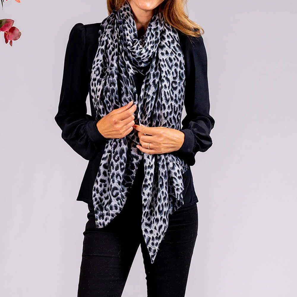 Leopard Print Cashmere and Silk Scarf
