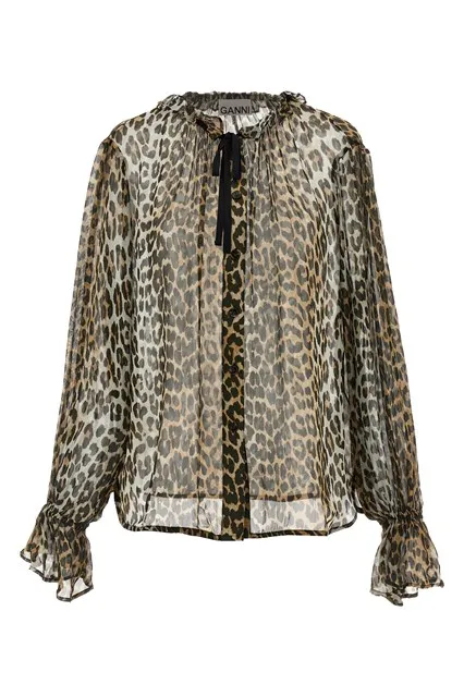 Leopard Print Chiffon Tie String shirt - Multicolor