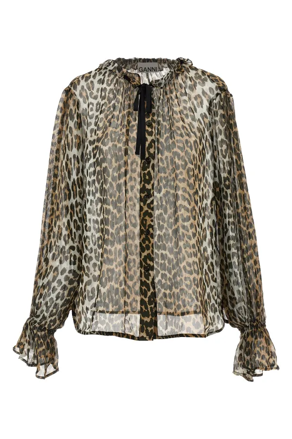 Leopard Print Chiffon Tie String Shirt
