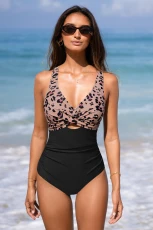 Leopard Print Cutout Tummy Control One Piece Swimsuit - Brown Leopard Print Cutout Tummy Control One Piece Swimsuit - Brown