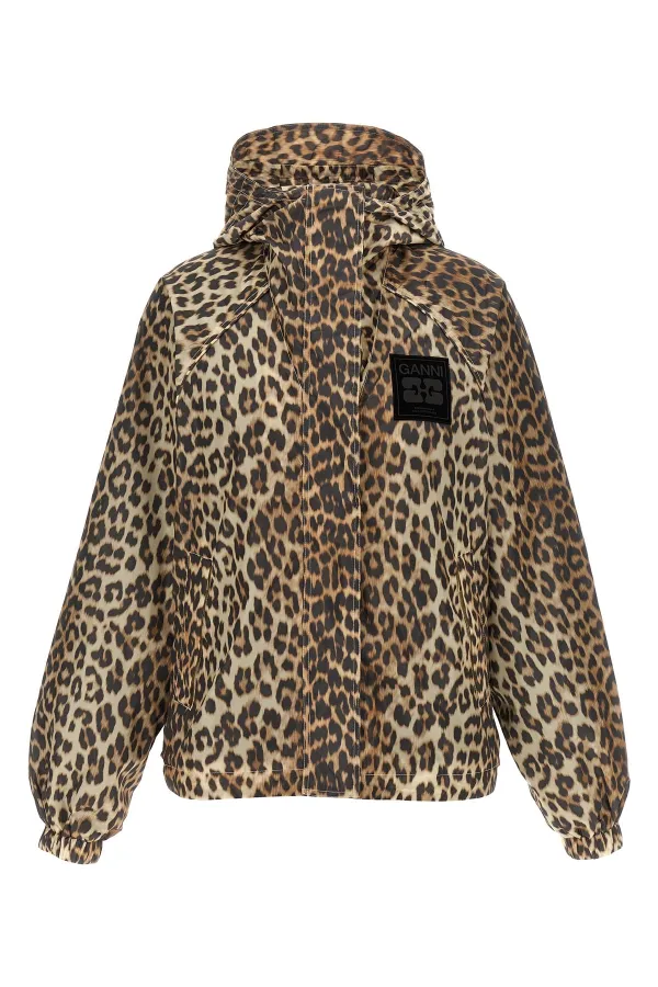Leopard Print Nylon Windbreaker