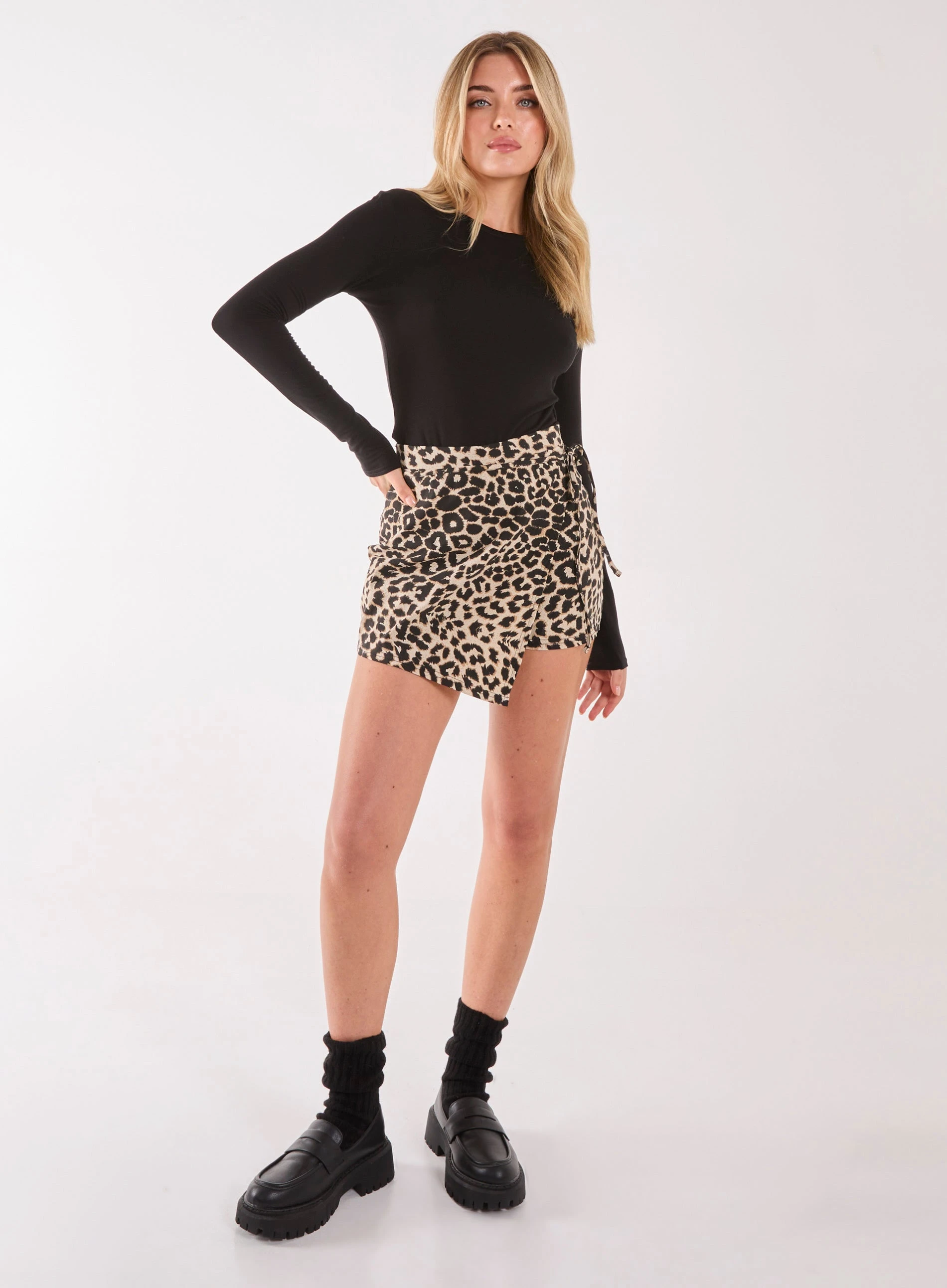 Leopard Print Wrap Front Skort  - S  - Animal