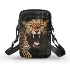 Leopard Small Crossbody Bags for Women Cell Phone Purse for Men Mini Shoulder Handbag Canvas Messenger Pouch Cheetah Cross Body Bag Travel Gym Sports Case Bags Black