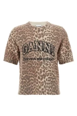 Leopard Wool Mix T-shirt Brown Size