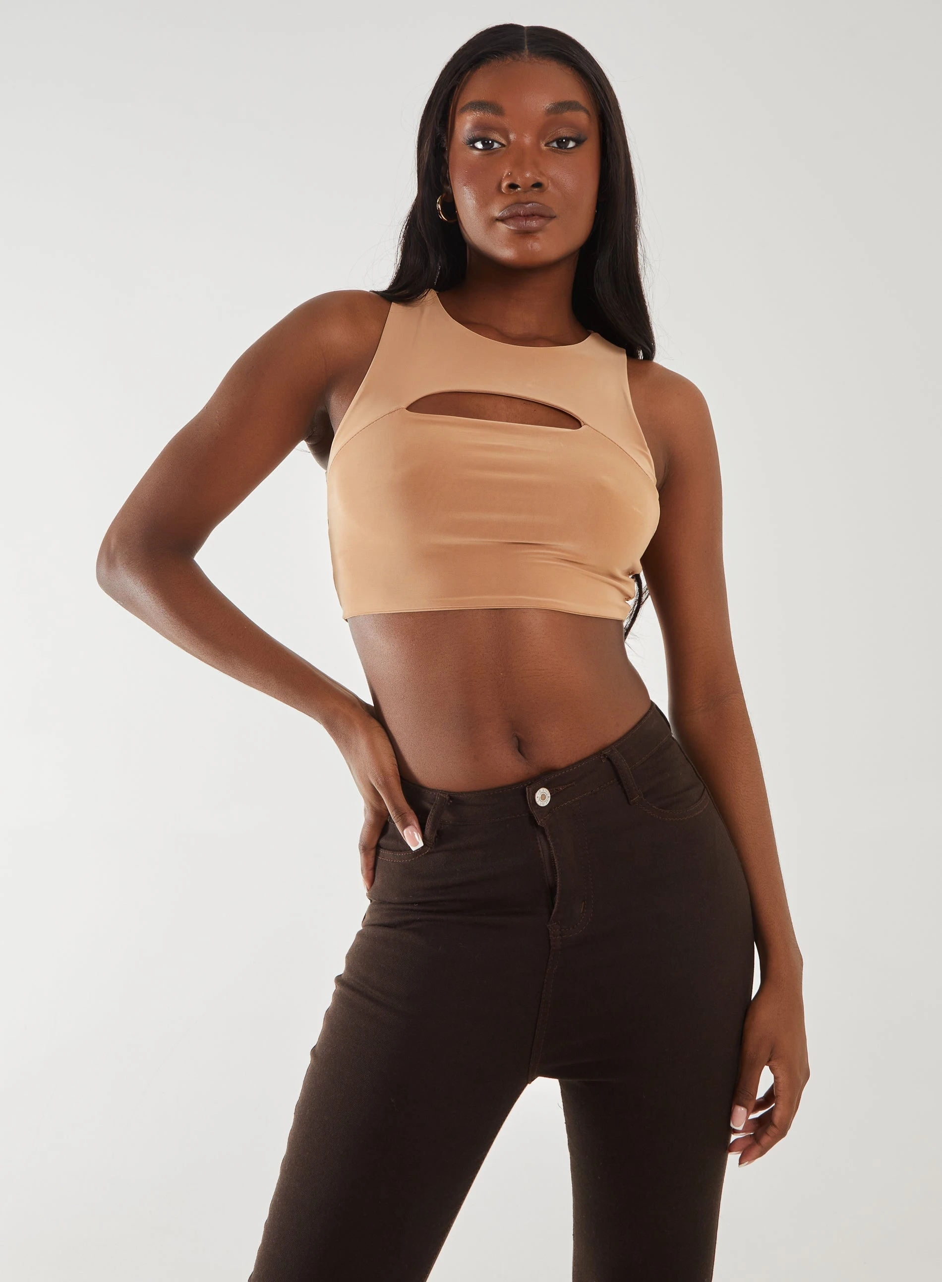 Letterbox Crop Top  - M  - Camel