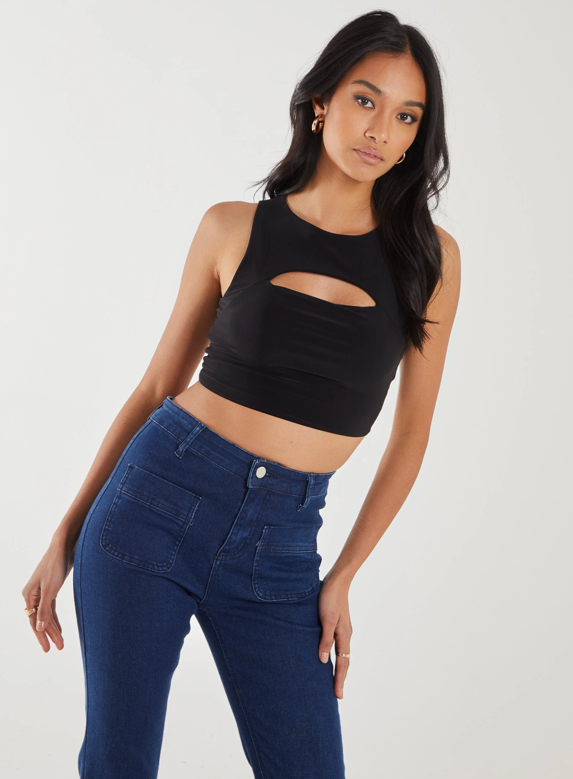 Letterbox Slinky Crop Top  - S  - Black