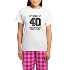 Life Begins at 40... 40Th Birthday Pajamas Women's Novelty Cotton Pyjama Set, Comfortable PJ Sleepwear