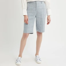 Light Blue Linen Blend Midi Shorts