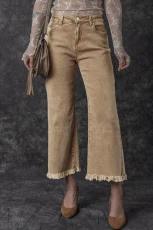 Light French Beige Acid Washed High Rise Cropped Wide Leg Jeans IGHT FRENCH BEIGE / / %COTTON+%POLYESTER+%LYOCELL+%ELASTANE Light French Beige Acid Washed High Rise Cropped Wide Leg Jeans IGHT FRENCH BEIGE / / %COTTON+%POLYESTER+%LYOCELL+%ELASTANE