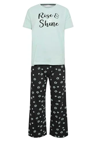 Light Green 'Rise & Shine' Slogan Wide Leg Pyjama Set Petite