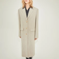Light Grey Pinstripe Wool Tailored Coat - Beige
