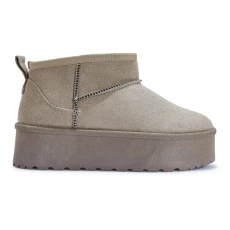 Light Grey Platform Faux Fur Lined Ankle Boot /