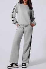 Light Grey Solid Colour Side Striped Sweatshirt Active Set IGHT GREY / / %POLYESTER+%COTTON Light Grey Solid Colour Side Striped Sweatshirt Active Set IGHT GREY / / %POLYESTER+%COTTON