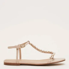 Light Pink Leather Jewel Sandals - Beige