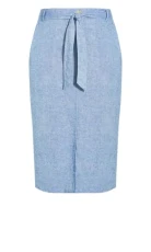 Light Tie Waist Midi Skirt - Women's - Plus Size Curve Blue Light Tie Waist Midi Skirt - Women's - Plus Size Curve Blue