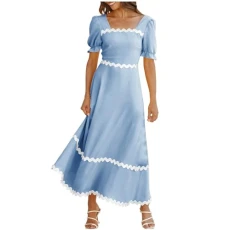 Lighting Deals Summer Dresses for Women UK Fashion Ruffle Short Sleeve Square Neck Solid Dress Wrap Waist A Line Flowy Dress Stripe Patchwork Long Dress Beach Vacation Dress Women's Beach Dresses Lighting Deals Summer Dresses for Women UK Fashion Ruffle Short Sleeve Square Neck Solid Dress Wrap Waist A Line Flowy Dress Stripe Patchwork Long Dress Beach Vacation Dress Women's Beach Dresses