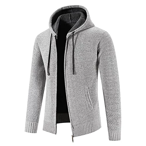 Lightning Deals Of The Day Leather Coats for Men Solid Hooded Zipper Warm Cardigan Knitted Coat Special Forces Clothing Mens Black Zip Jacket Mens Cardigans Zip Up Men'S Canva Sale Clearance