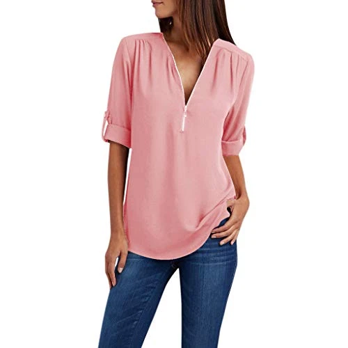 Lightning Deals of The Day Prime Today only Clearance Womens Dressy Casual Zipper Chiffon Blouse Lon