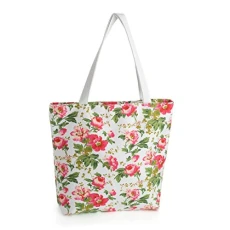 Lightweight Ladies Pink tone flower print canvas bag Fashion Tote/Beach Bag