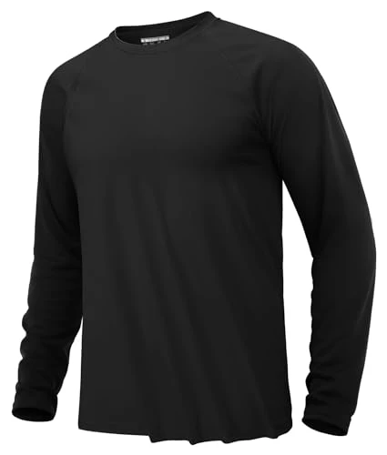 Lightweight Long Sleeve Tops for Men Quick Dry Swimming T Shirts Thin Casual Shirts Black, M