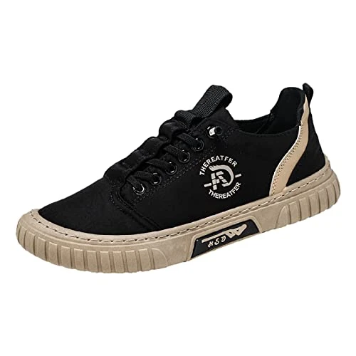 Lightweight Sports Shoes Men's Black Casual Shoes Men's Trainers Low-Top Running Shoes Non-Slip Trainers Shock Absorbing Walking Shoes Comfortable Road Running Shoes with Laces Shoes, black,