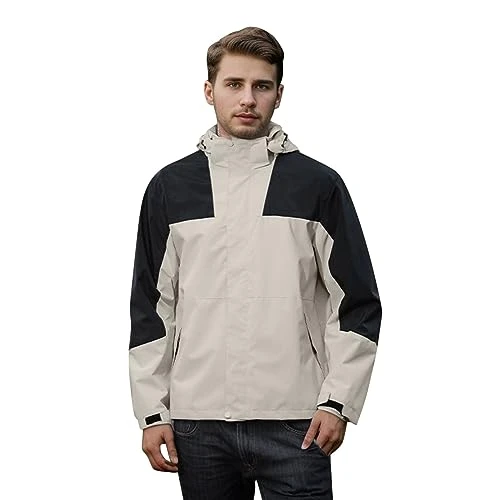 Lightweight Water-Repellent Puffer Jacket, Outdoor Jacket, Bicycle Jacket for Men, Colour Coordinated, Hood, Windproof, Multiple Pockets, Multifunctional Couple Coat for Men, Z1031A-White, S