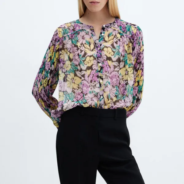 Lilac Floral Textured Blouse - Purple