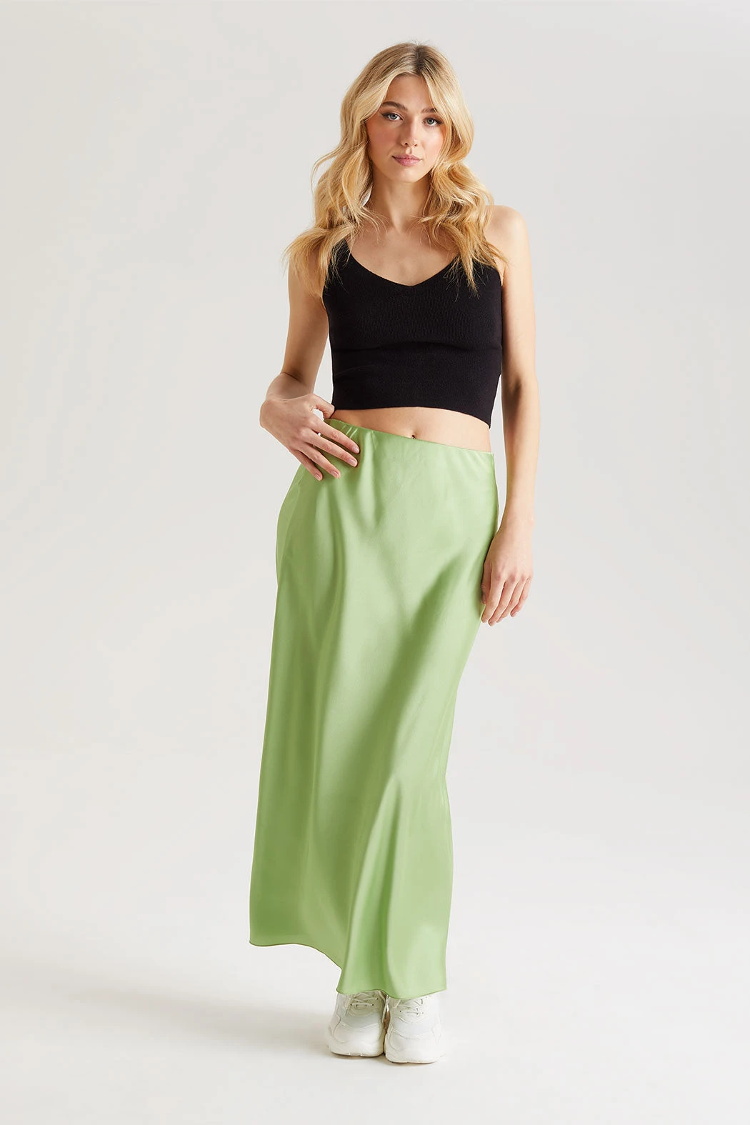 Lime Satin Maxi Skirt /