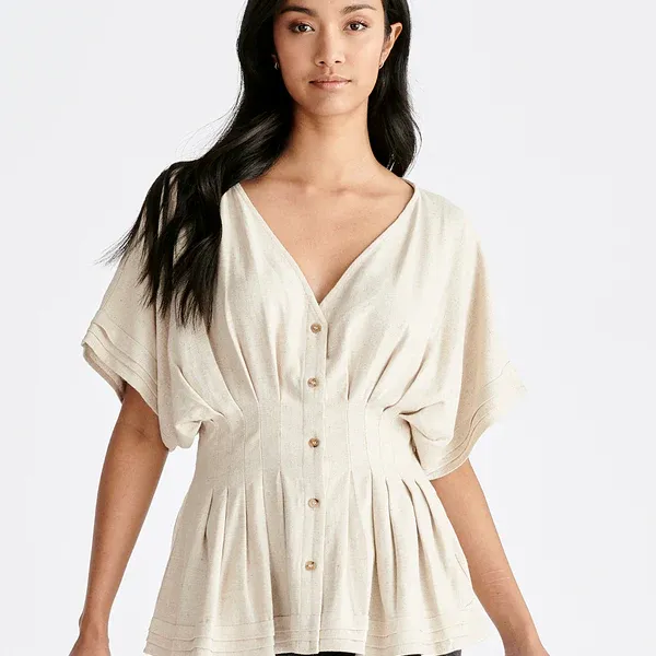 Linen blend button blouse