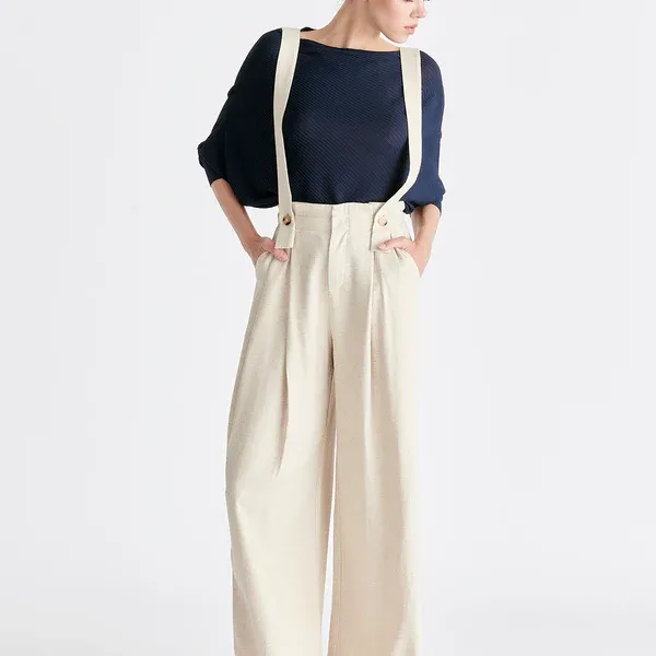 Linen blend detachable suspender trousers