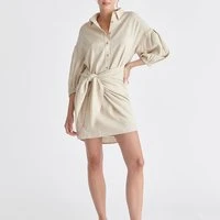 Linen blend shirt dress