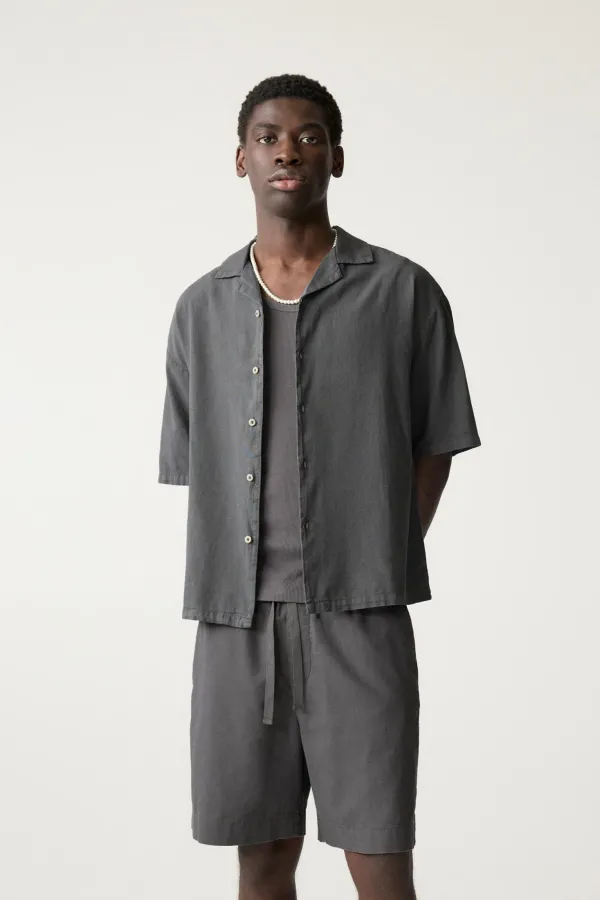 Linen Blend Short Sleeve Shirt - Anthracite grey