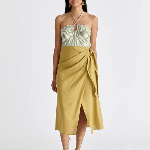 Linen blend wrap skirt