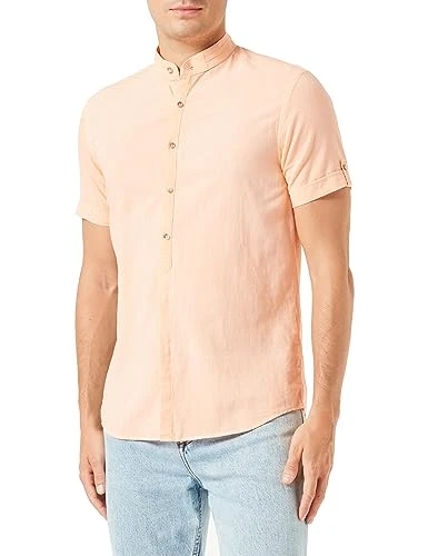 Linen Shirt Men's Summer Short Sleeve/Henley Shirt for Leisure and Business/Mixed of Linen and Cotto