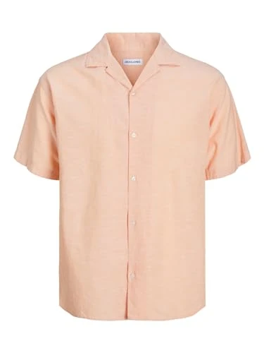 Linen Shirt, Short Sleeves with Regular Fit., peach, L