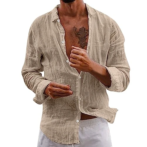 Linen Shirts for Men Ultrathin Casual Button Down Shirts Long Sleeve Beach Shirt T Shirts for Men Me