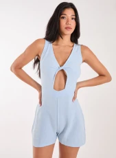 Linen Style Twist Front Playsuit  - 8  - BLUE