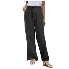 Linen tight solid trouser pocket, casual size trousers, cotton plus women's trousers, neoprene trousers, women's shorts, black, M